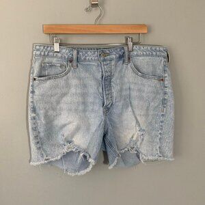 Old Navy light wash high rise OG straight button‎ fly cotton stretch jean shorts